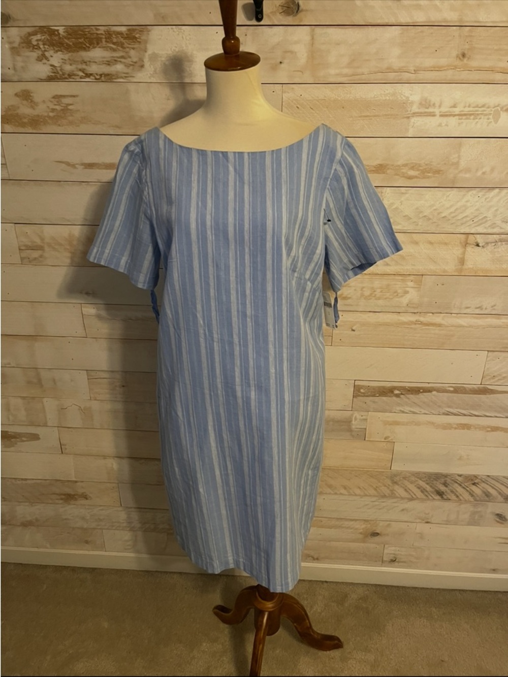 NWT Anthropologie size 12 linen blend mini dress in blue stripe - Picture 4 of 11